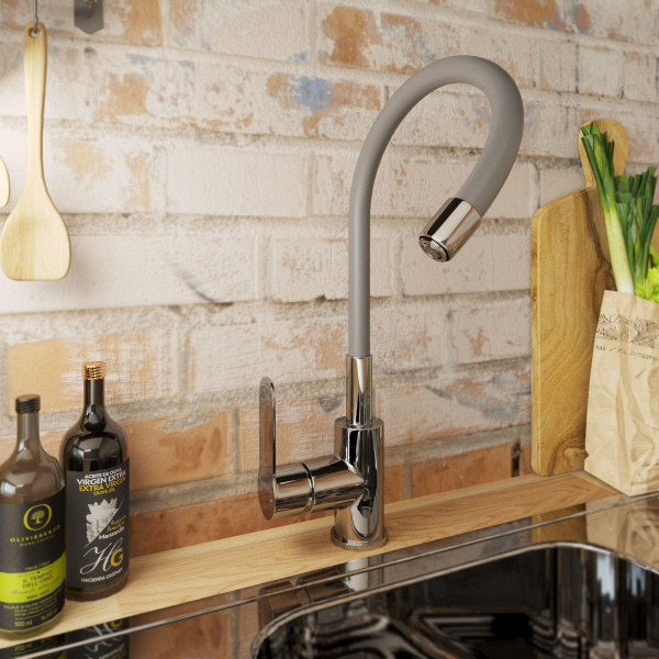 Смеситель для кухни Avrora Kitchen с высоким гибким изливом черный, AV9002B