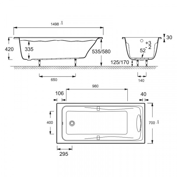 Ванна акриловая Jacob Delafon Odeon Up 150х70, белая, E6060RU-00