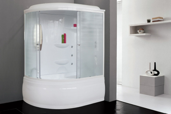 Гидромассажный бокс Royal Bath 150х100х225, матовое стекло, белый профиль, правая, RB 150ALP-С-R
